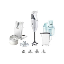 Bamix Superbox Hand Held Stick Blender Food Processsor Multi-Purpose 2 Speeds 5 Stainless Steel Blades Processor Powder Disc 1000ml Jug With Lid SliceSy And Stand 200W White