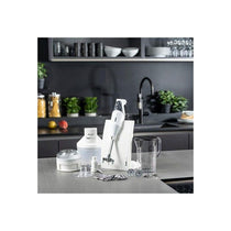 Bamix Superbox Hand Held Stick Blender Food Processsor Multi-Purpose 2 Speeds 5 Stainless Steel Blades Processor Powder Disc 1000ml Jug With Lid SliceSy And Stand 200W White