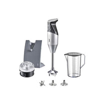 Bamix SwissLine Hand Held Stick Blender Food Processsor Multi-Purpose 2 Speeds 3 Stainless Steel Blades Processor 1000ml Jug With Lid And Stand 200W Silver
