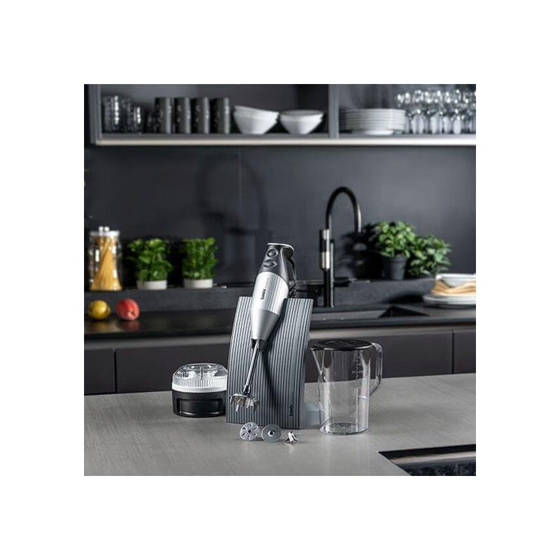 Bamix SwissLine Hand Held Stick Blender Food Processsor Multi-Purpose 2 Speeds 3 Stainless Steel Blades Processor 1000ml Jug With Lid And Stand 200W Silver Secondary image
