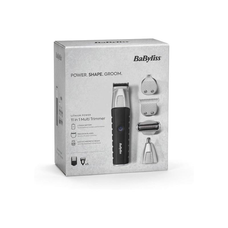 BaByliss Lithium Power 11-In-1 Multi-Trimmer Beard Trimmer Nose Hair Trimmer Cordless Grooming Kit Black/Grey