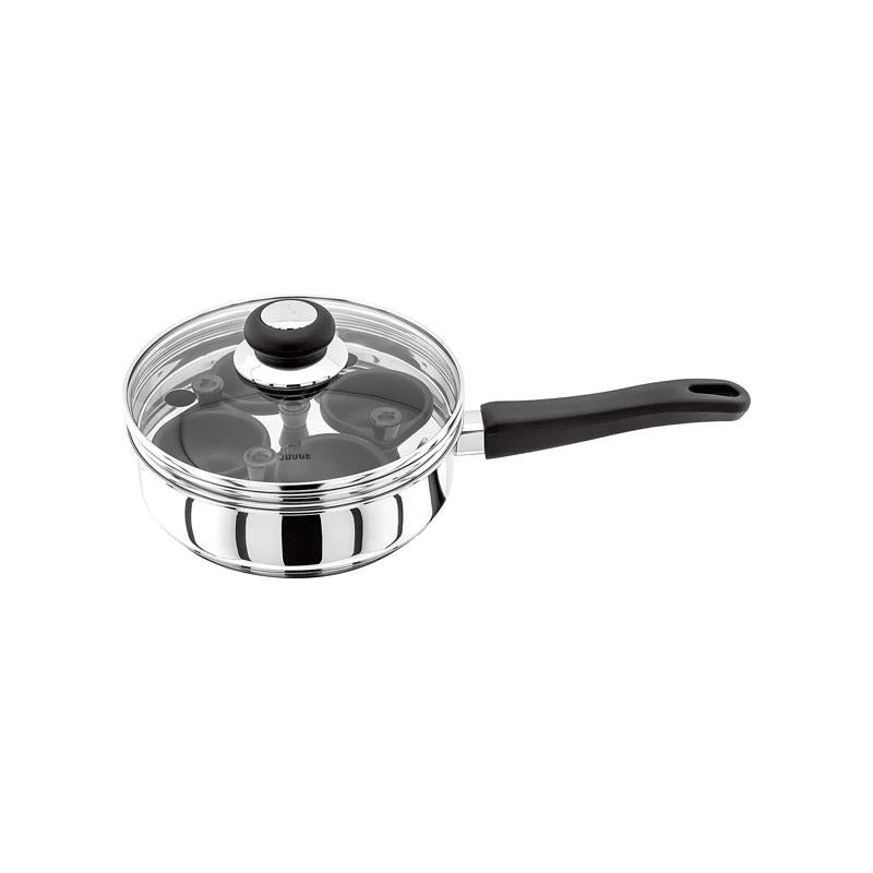 Judge Vista 4 Cup Egg Poacher 20cm Non-Stick Stainless Steel Frying Pan Vented Glass Lid Stay-Cool Handle Silver Main image