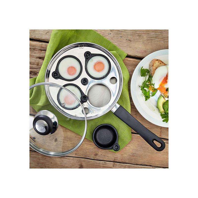 Judge Vista 4 Cup Egg Poacher 20cm Non-Stick Stainless Steel Frying Pan Vented Glass Lid Stay-Cool Handle Silver