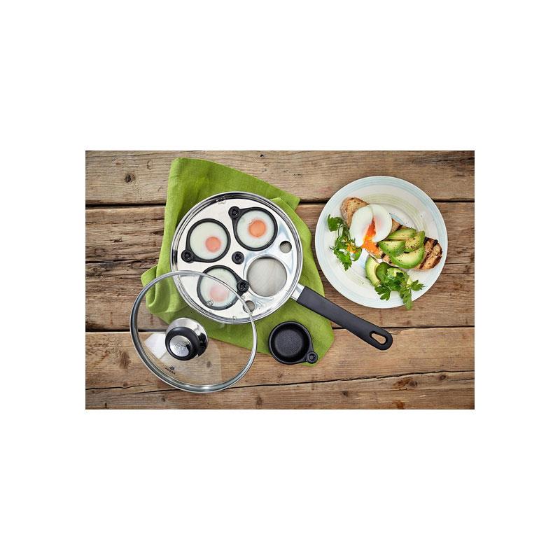 Judge Vista 4 Cup Egg Poacher 20cm Non-Stick Stainless Steel Frying Pan Vented Glass Lid Stay-Cool Handle Silver