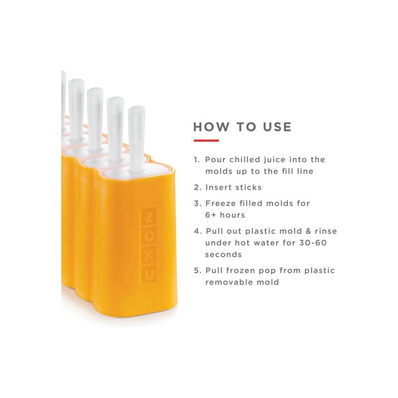 Zoku Ice Lolly Pop Mould 6 Classic Popsicle Molds In One Compact Tray With Sticks And Drip Guards Orange Secondary image