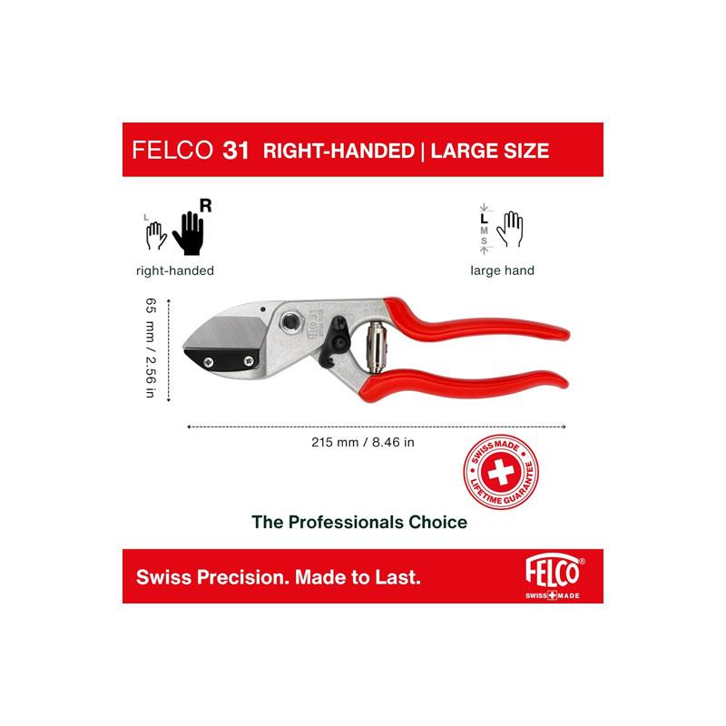 Felco Model 31 Anvil One Hand Pruning Secateur Straight Red
