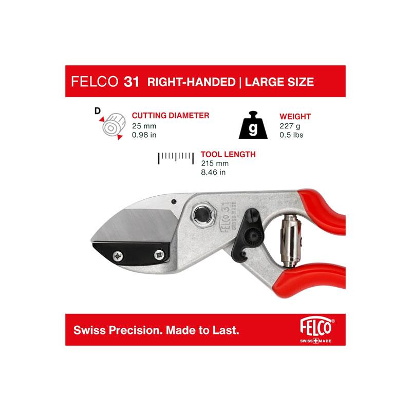 Felco Model 31 Anvil One Hand Pruning Secateur Straight Red