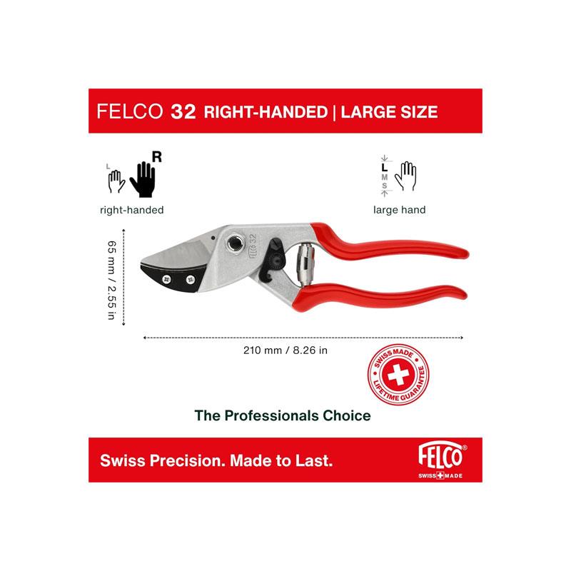 Felco Model 32 Anvil Pruning Secateurs Curved Blade Silver/Red