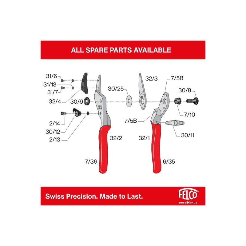 Felco Model 32 Anvil Pruning Secateurs Curved Blade Silver/Red