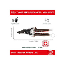 Felco Model 6 Elite Secateurs Right Handed 20mm Cut Pruning Fruit Trees Nurseries Forestry Carbon Steel Blade Black/Red