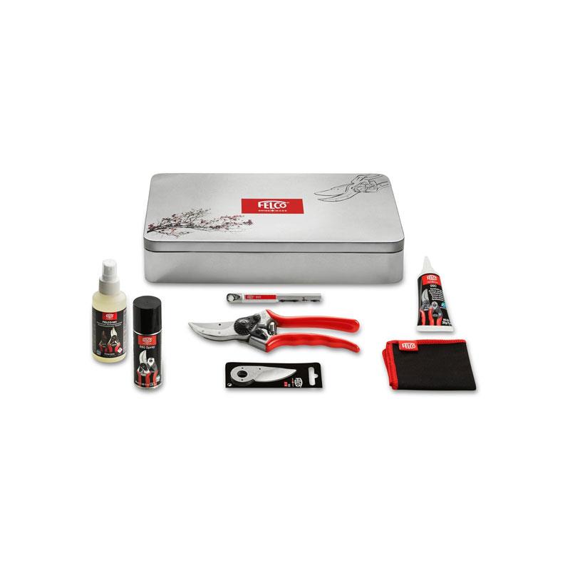 Felco Model 933 Model 2 Secateurs Service And Maintenance Box Spare Blade 2/3 Lubricating Spray Sap Remover Grease Sharperner Adjustment Key 2/30 Cleaning Towel Main image
