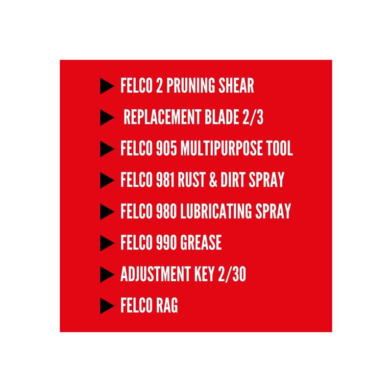 Felco Model 933 Model 2 Secateurs Service And Maintenance Box Spare Blade 2/3 Lubricating Spray Sap Remover Grease Sharperner Adjustment Key 2/30 Cleaning Towel