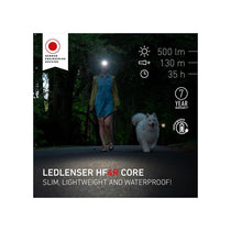 Ledlenser HF4R Core Rechargeable Head Torch LED 500lm 5 Modes Adjustable Focus 35hrs Runtime IP68 Waterproof Headlamp USB C Black