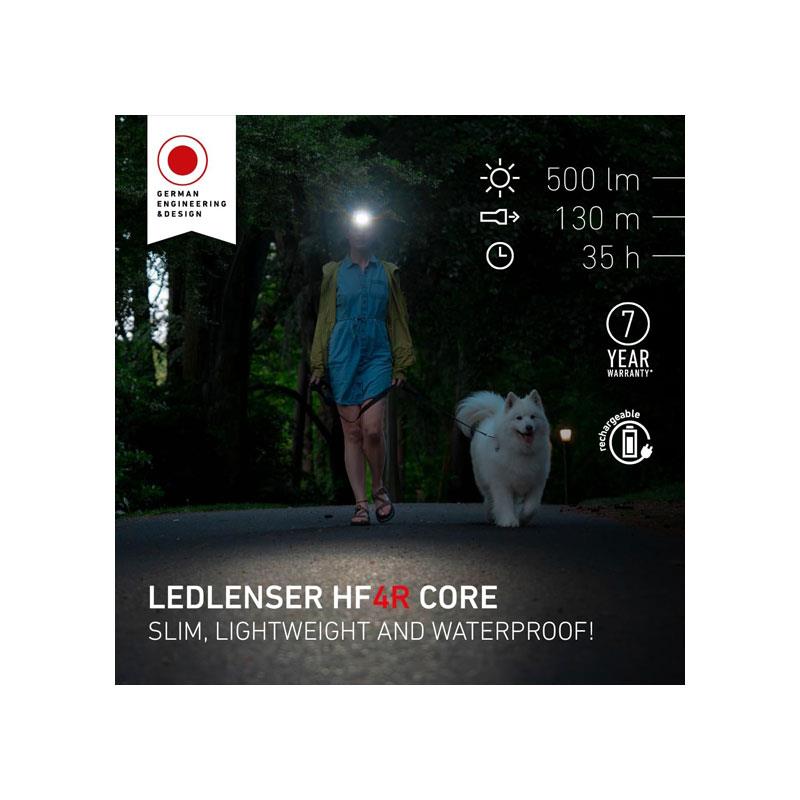 Ledlenser HF4R Core Rechargeable Head Torch LED 500lm 5 Modes Adjustable Focus 35hrs Runtime IP68 Waterproof Headlamp USB C Black