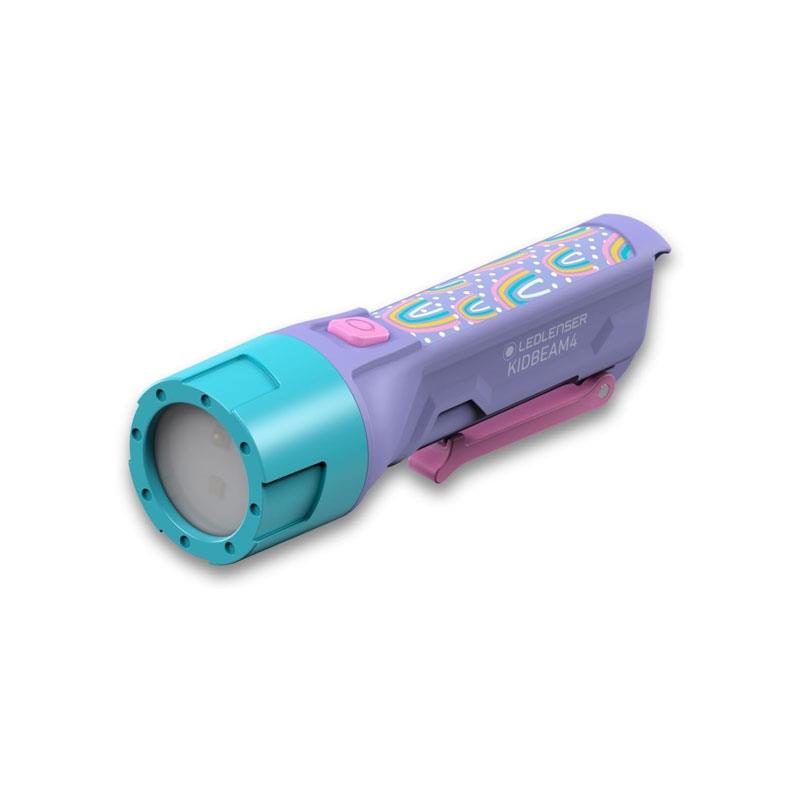 Ledlenser KIDBEAM4 Kids Torch 4 Colour LED AAA Battery Dinosaur Torch Pocket Clip Auto Shut-Off Fireman Gift For Children Purple