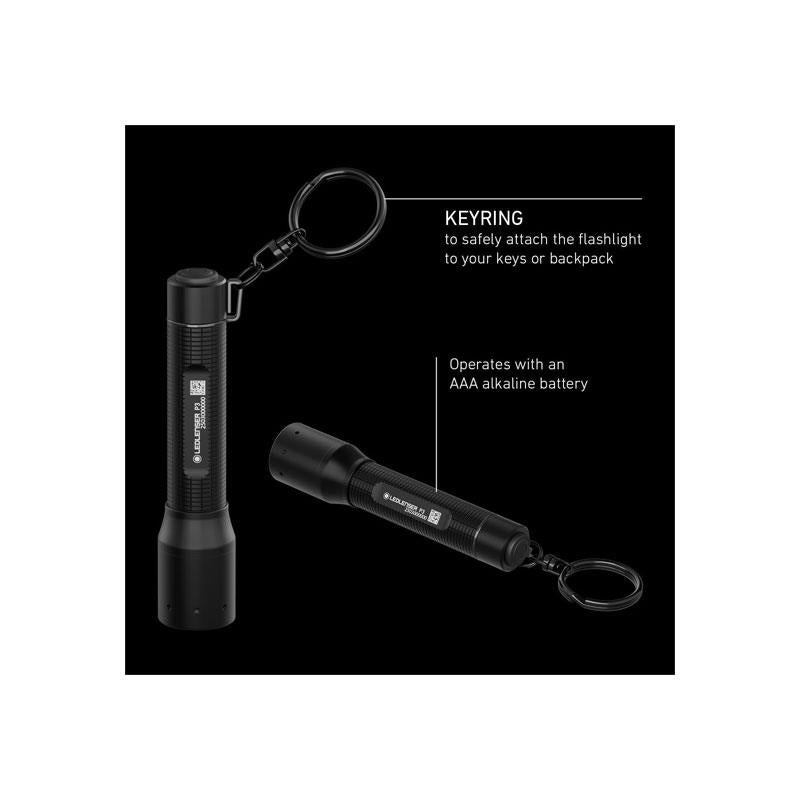 Ledlenser P3 LED Small Torch 130lm 110m Adjustable Focus IP54 Water Resistant 6.5 Hour Battery 1 AAA Battery Powered Keyring Flashlight Black