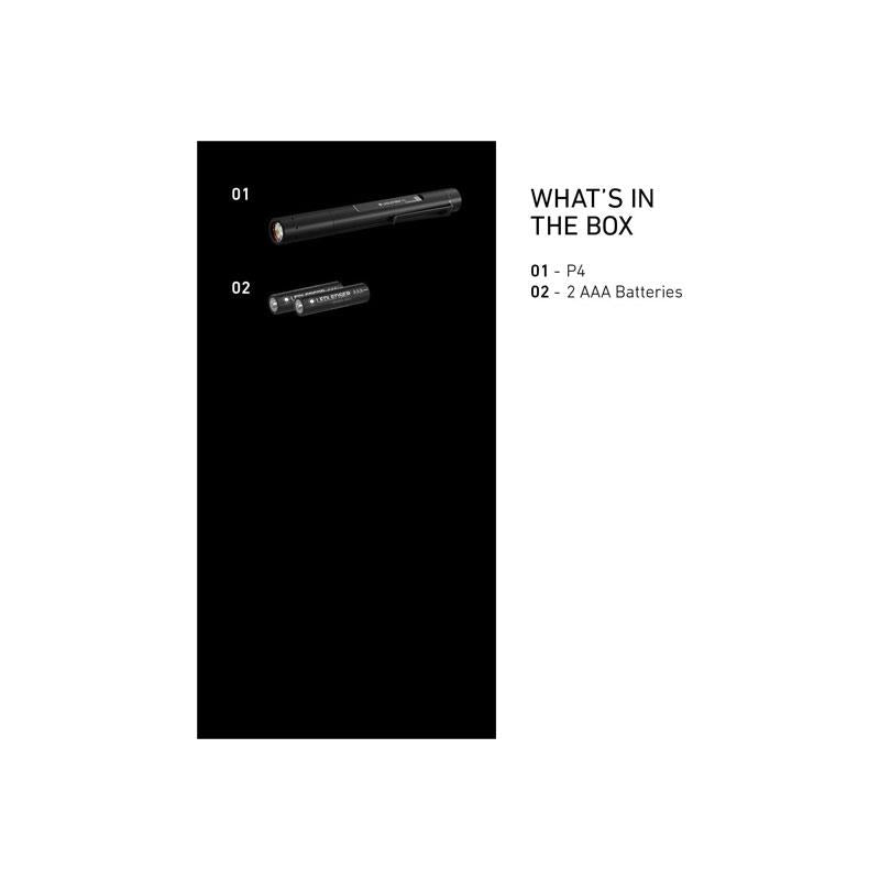 Ledlenser P4 LED Pen Torch 180lm 90m Adjustable Focus Water Resistant 23 Hour Run Time AAA Battery Powered Mini Flashlight With Pocket Clip Black