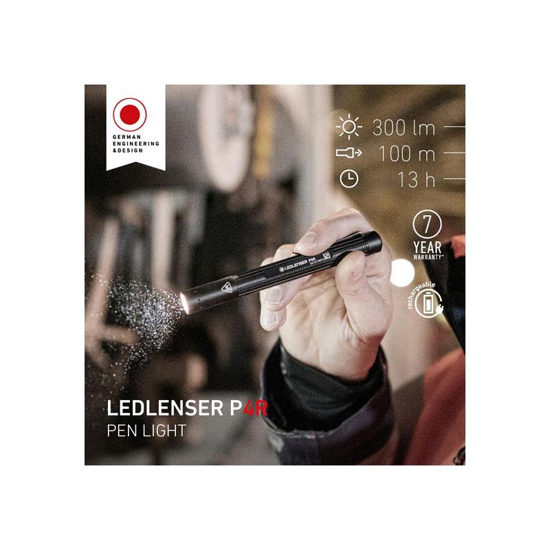 Ledlenser P4R LED Rechargeable Torch 300lm 100m Adjustable Focus 13 Hour Battery Mini Flashlight 3 Light Modes Water Resistant USB-C Black
