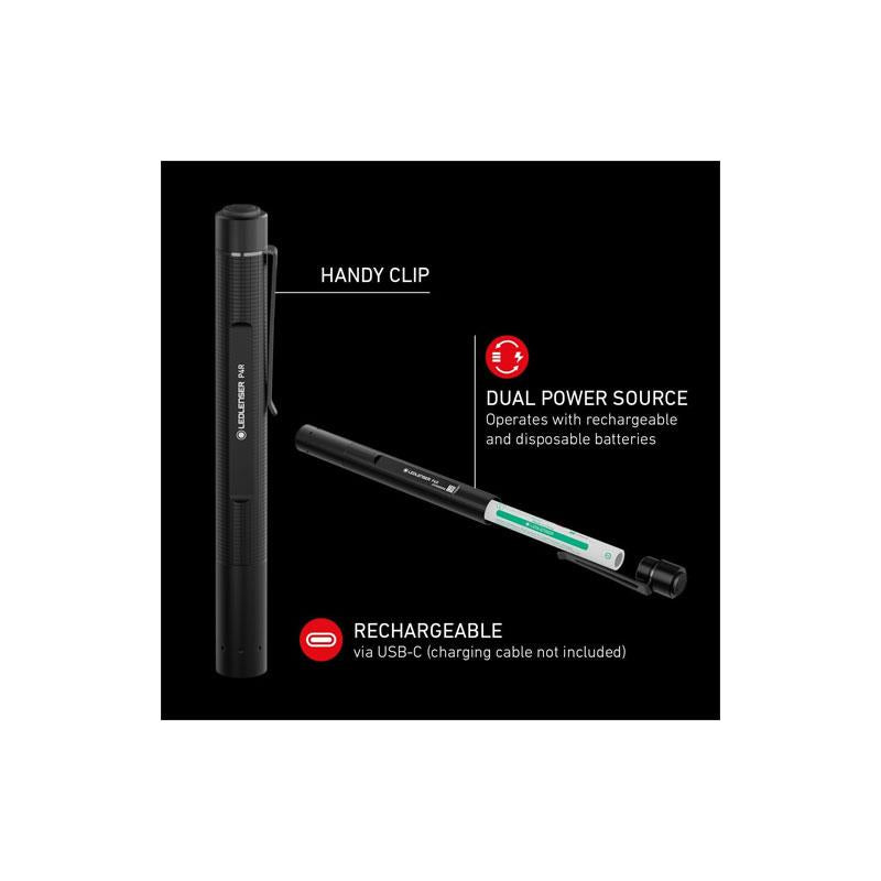 Ledlenser P4R LED Rechargeable Torch 300lm 100m Adjustable Focus 13 Hour Battery Mini Flashlight 3 Light Modes Water Resistant USB-C Black