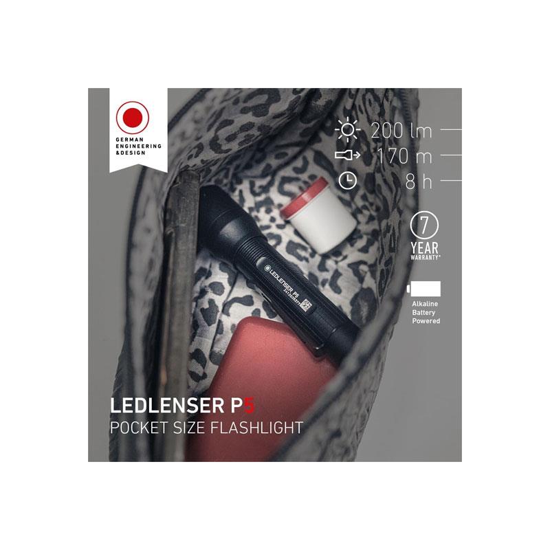 Ledlenser P5 LED Torch Pocket Size 200lm 170m Adjustable Focus 8 Hour Battery IP54 Water Resistant 1 AA Battery Powered Flashlight Black Secondary image