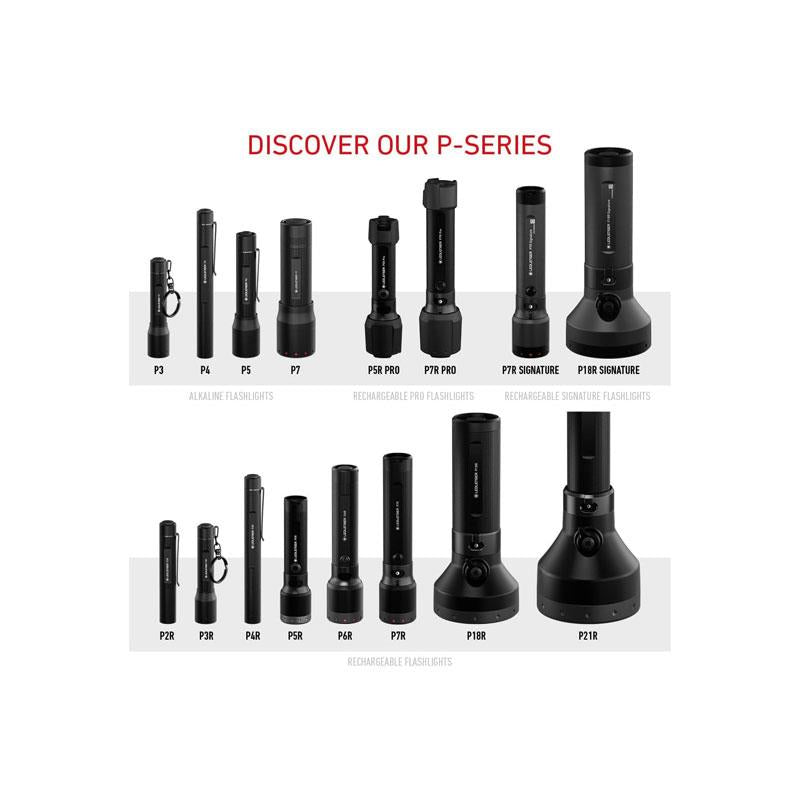Ledlenser P6R LED Rechargeable Torch Super Bright 1200lm 320m Adjustable Focus 4 Modes Powerful 60 Hour Battery IP68 Waterproof Tactical Flashlight USB-C Black