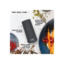 Microplane Spice Mill 2-In-1 Manual Spice Mill With Ultra-Sharp Stainless-Steel Blade Airtight Storage Afterdark Grey
