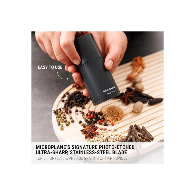 Microplane Spice Mill 2-In-1 Manual Spice Mill With Ultra-Sharp Stainless-Steel Blade Airtight Storage Afterdark Grey