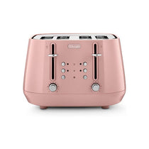 Delonghi Eclettica 4 Slice Toaster With Reheat And Defrost Functions Control Panels Browning Levels Pull Crumbs Trays Stainless Steel 1800W Playful Pink