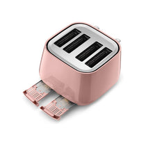 Delonghi Eclettica 4 Slice Toaster With Reheat And Defrost Functions Control Panels Browning Levels Pull Crumbs Trays Stainless Steel 1800W Playful Pink