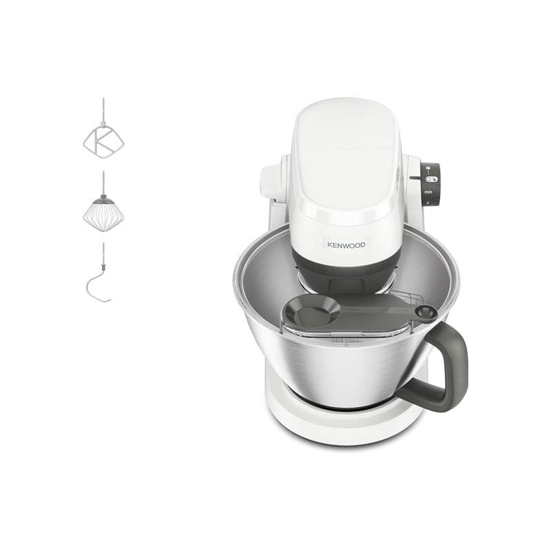 Kenwood Multi Tasker Stand Mixer Stainless Steel Bowl Variable + Pulse Speeds 3-Piece Tool Set Splash Guard White Main image