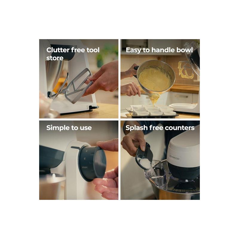 Kenwood Multi Tasker Stand Mixer Stainless Steel Bowl Variable + Pulse Speeds 3-Piece Tool Set Splash Guard White