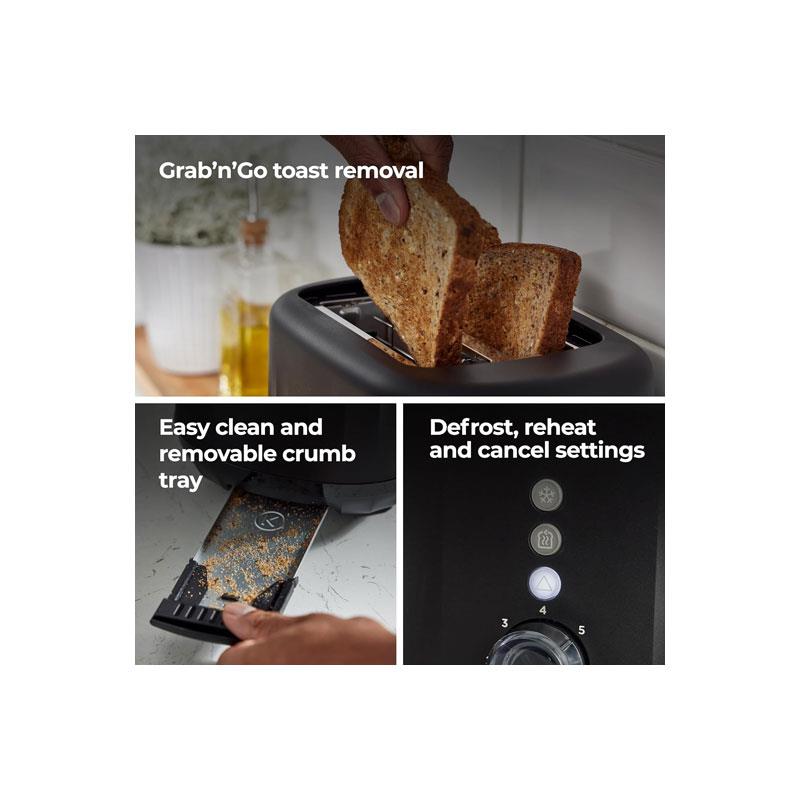 Kenwood Ripple 2 Slice Toaster With 7 Browning Settings Reheat Defrost Cancel Functions Pull Crumb Tray 850W Midnight Black