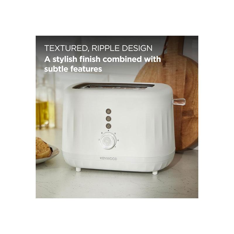 Kenwood Ripple 2 Slice Toaster 850W Pure White with 7 Browning Settings Defrost Reheat Cancel Functions