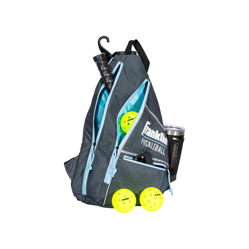 Franklin Sports Pickleball Sling Bag Backpack Holds Paddles Balls And Accessories Official US Open Bag Gray/Blue