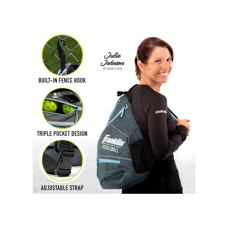 Franklin Sports Pickleball Sling Bag Backpack Holds Paddles Balls And Accessories Official US Open Bag Gray/Blue