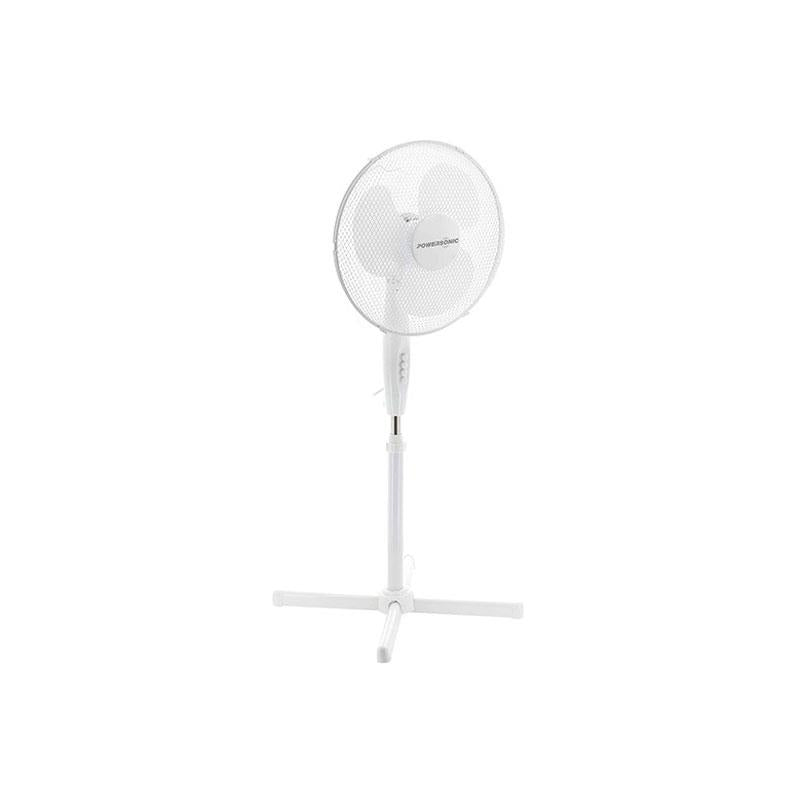 Powersonic 16 Inch Pedestal Fan With 3 Speed Settings Oscillation Adjustable Height 45W White