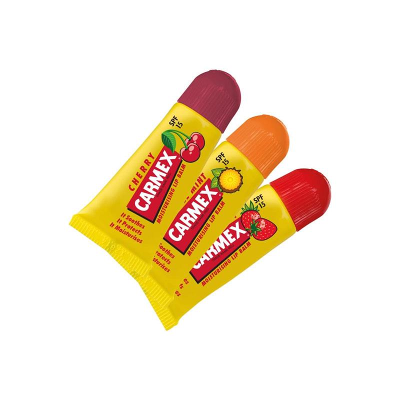 Carmex Minis Lip Balm Tube Set Cherry Strawberry And Pineapple Mint 3 Pack With SPF 15 For Sun Protection Hydrating Lip Care Tube Main image