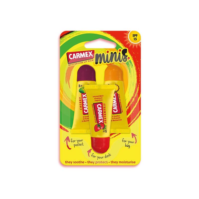Carmex Minis Lip Balm Tube Set Cherry Strawberry And Pineapple Mint 3 Pack With SPF 15 For Sun Protection Hydrating Lip Care Tube