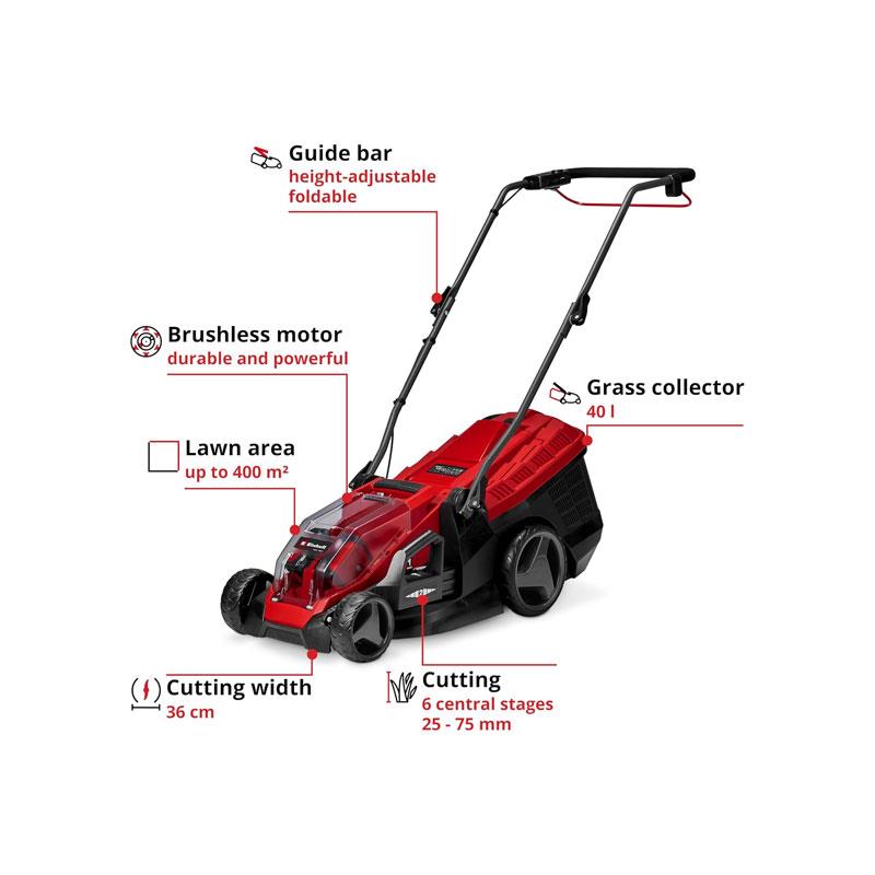 Einhell Cordless Lawn Mower Li 36V Power X Change 36cm Cutting Width 40L Grass Box with 2x4.0Ah Batteries & Dual Chargers