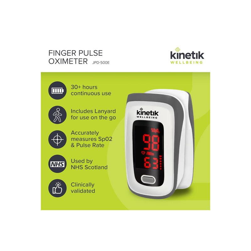 Kinetik Wellbeing Finger Pulse Oximeter Heart Rate Monitor Blood Oxygen Saturation Monitor Accurate Sats Pulse Heart-Rate White