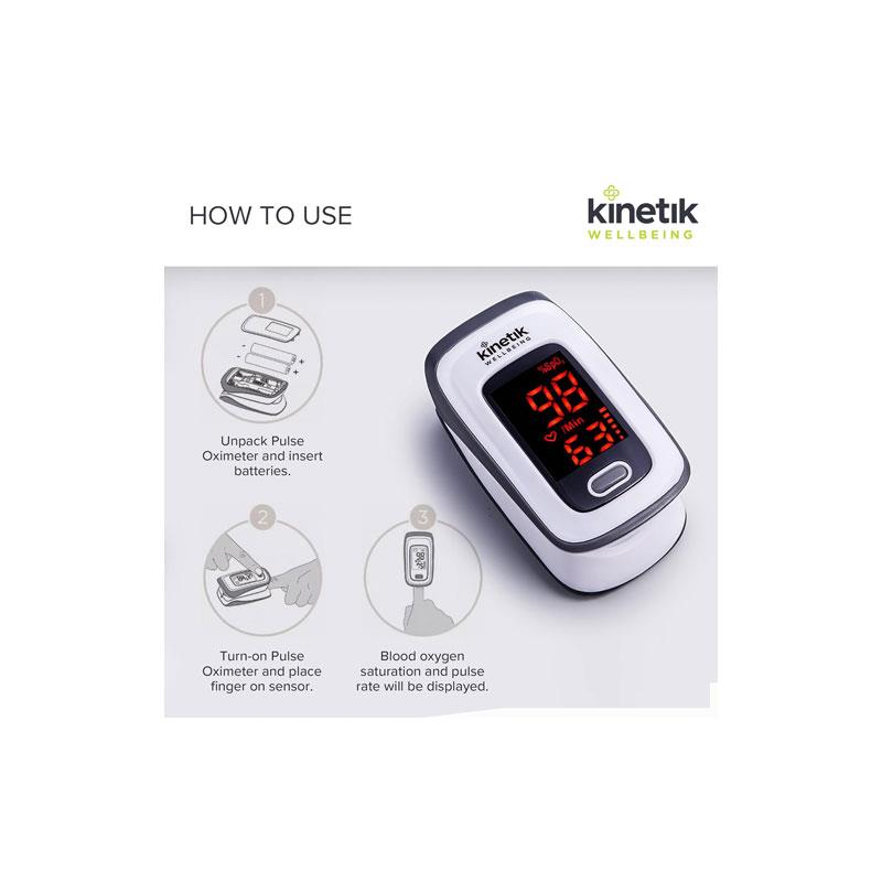 Kinetik Wellbeing Finger Pulse Oximeter Heart Rate Monitor Blood Oxygen Saturation Monitor Accurate Sats Pulse Heart-Rate White