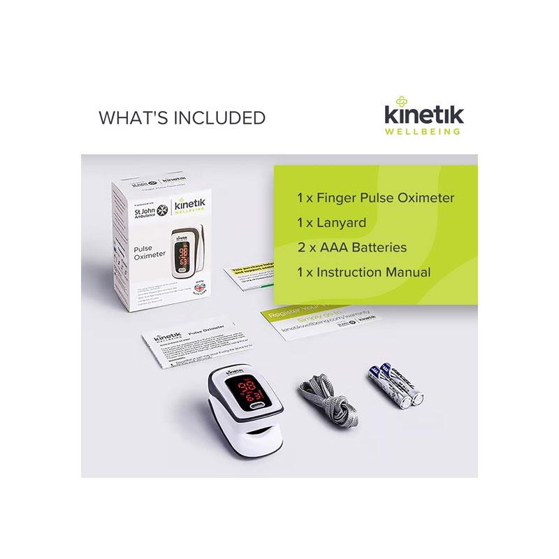 Kinetik Wellbeing Finger Pulse Oximeter Heart Rate Monitor Blood Oxygen Saturation Monitor Accurate Sats Pulse Heart-Rate White