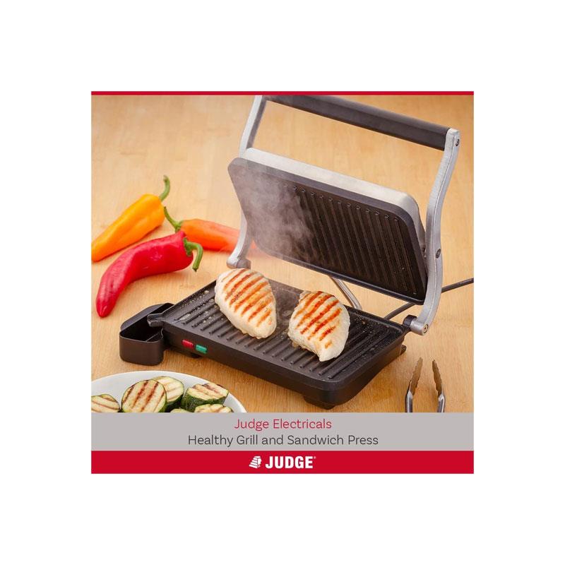 Judge Electricals Healthy Grill Panini Press Grill Sandwich Toaster Toastie Maker With Floating Hinges Non-Stick Griddle Plates Removable Drip Tray 1000W Silver Secondary image