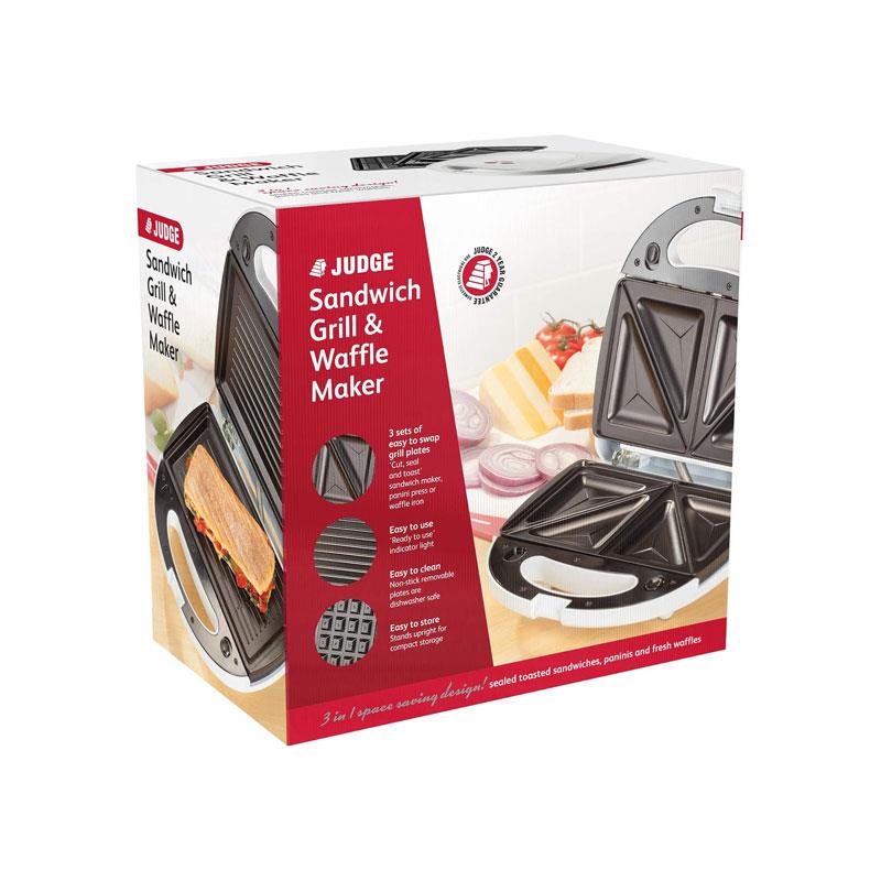 Judge Sandwich Grill And Waffle Maker Panini Grill Press With 3 Non-Stick Grill Plates White