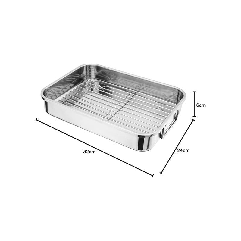 Judge Speciality Cookware Roasting Pan With Rack Polished Stainless Steel 32 x 24 x 6cm Silver