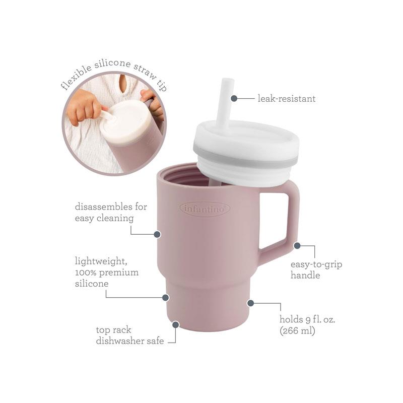 Infantino My First Tumbler Pirouette Pink 9oz Silicone Leak Resistant Straw Cup with Handle