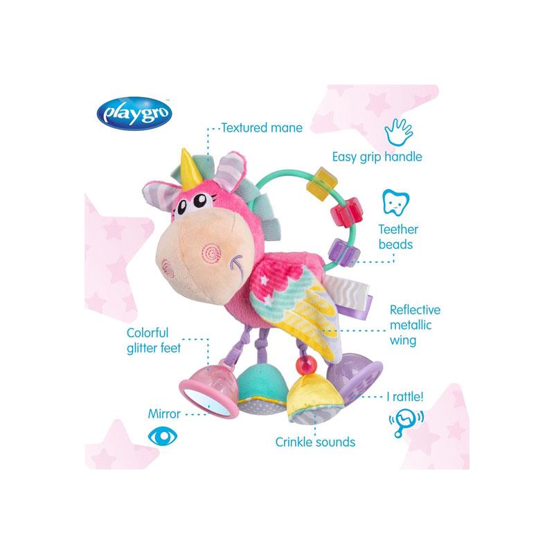 Playgro Unicorn Clip Clop Activity Rattle Nurturing Developmental Toy For 3+ Months Baby's First Rattles Pink