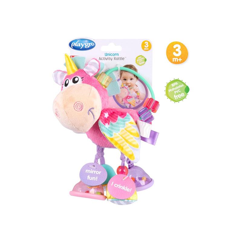 Playgro Unicorn Clip Clop Activity Rattle Nurturing Developmental Toy For 3+ Months Baby's First Rattles Pink