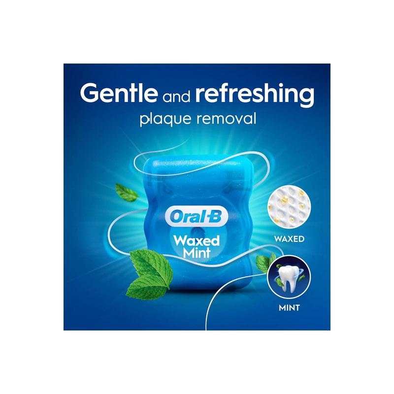 Oral-B Satin Tape Floss Removes Plaque Waxed Dental Floss For Tight Spaces Fresh Clean Feeling Mint Flavour 50m Roll Secondary image