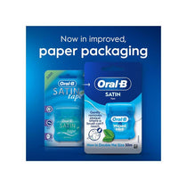 Oral-B Satin Tape Floss Removes Plaque Waxed Dental Floss For Tight Spaces Fresh Clean Feeling Mint Flavour 50m Roll